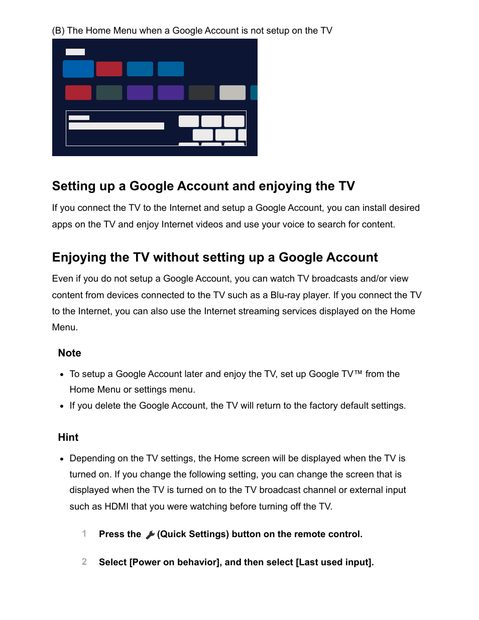 Setting up a google account and enjoying the tv | Sony NPA-MQZ1K Multi Battery Adapter Kit User Manual | Page 14 / 147