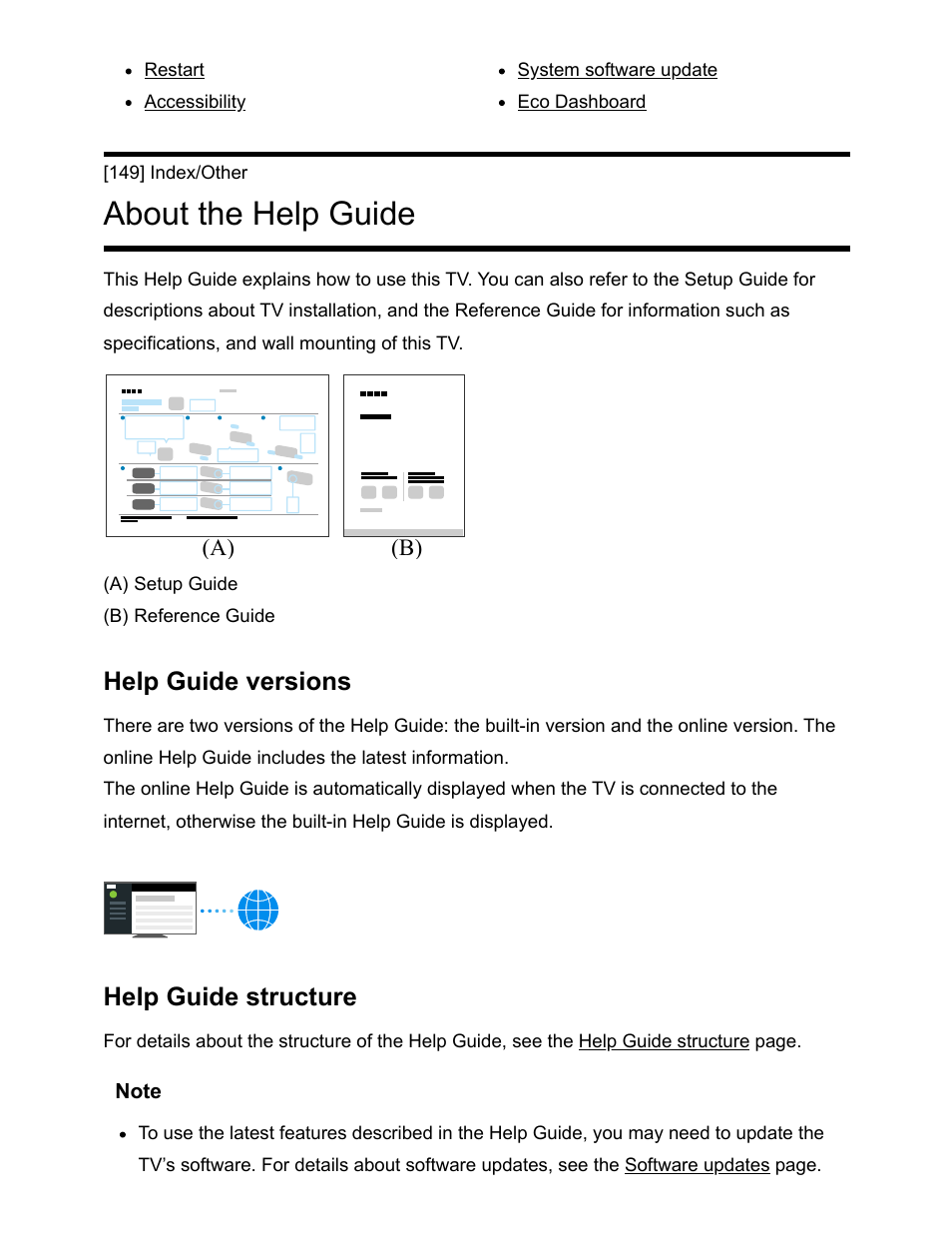 About the help guide [149, About the help guide, Help guide versions | Help guide structure | Sony NPA-MQZ1K Multi Battery Adapter Kit User Manual | Page 141 / 147