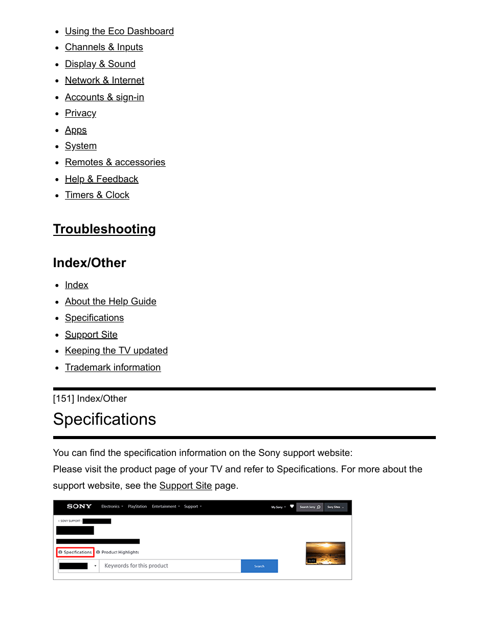 Specifications [151, Specifications, Troubleshooting index/other | Sony NPA-MQZ1K Multi Battery Adapter Kit User Manual | Page 144 / 147