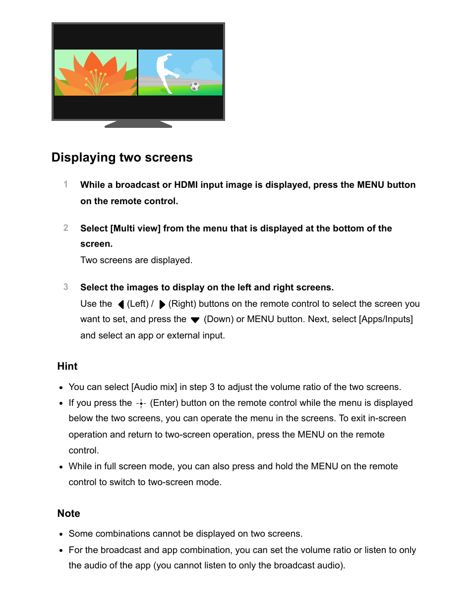 Displaying two screens | Sony NPA-MQZ1K Multi Battery Adapter Kit User Manual | Page 23 / 147