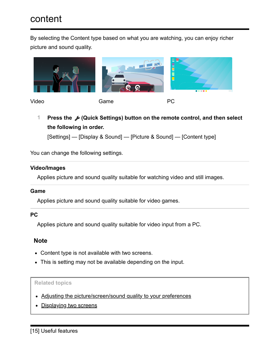 Enjoying preferred apps [15, Content | Sony NPA-MQZ1K Multi Battery Adapter Kit User Manual | Page 25 / 147