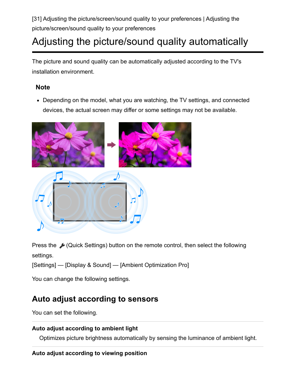 Adjusting the picture/sound quality automatically, Auto adjust according to sensors | Sony NPA-MQZ1K Multi Battery Adapter Kit User Manual | Page 46 / 147