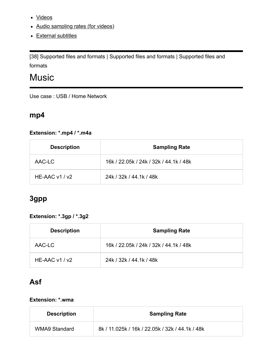 Music [38, Music, 3gpp | Sony NPA-MQZ1K Multi Battery Adapter Kit User Manual | Page 51 / 147