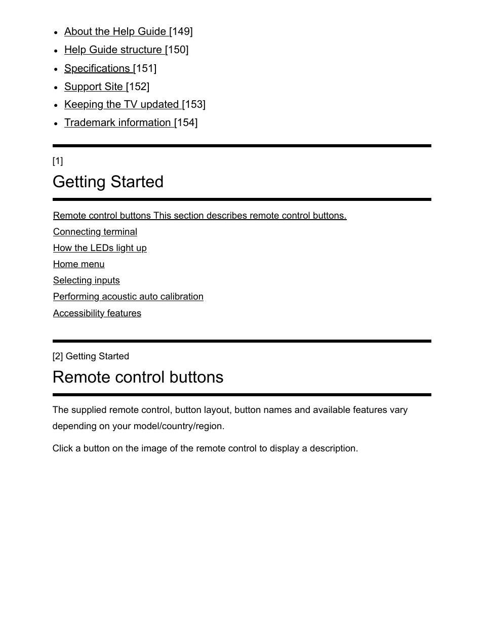 Getting started [1, Remote control buttons [2, Getting started | Remote control buttons | Sony NPA-MQZ1K Multi Battery Adapter Kit User Manual | Page 6 / 147