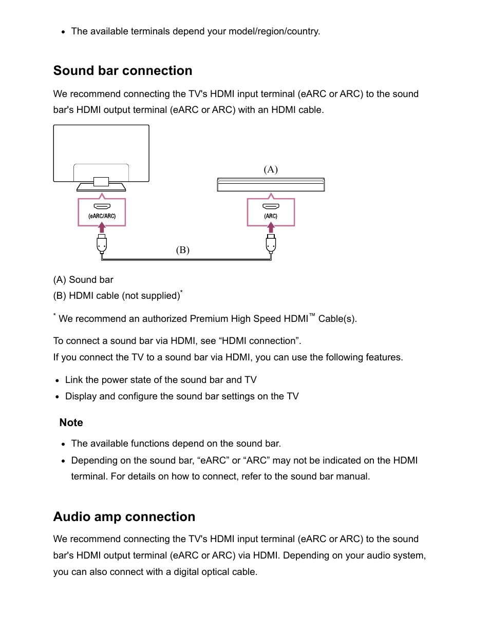 Sound bar connection, Audio amp connection | Sony NPA-MQZ1K Multi Battery Adapter Kit User Manual | Page 72 / 147
