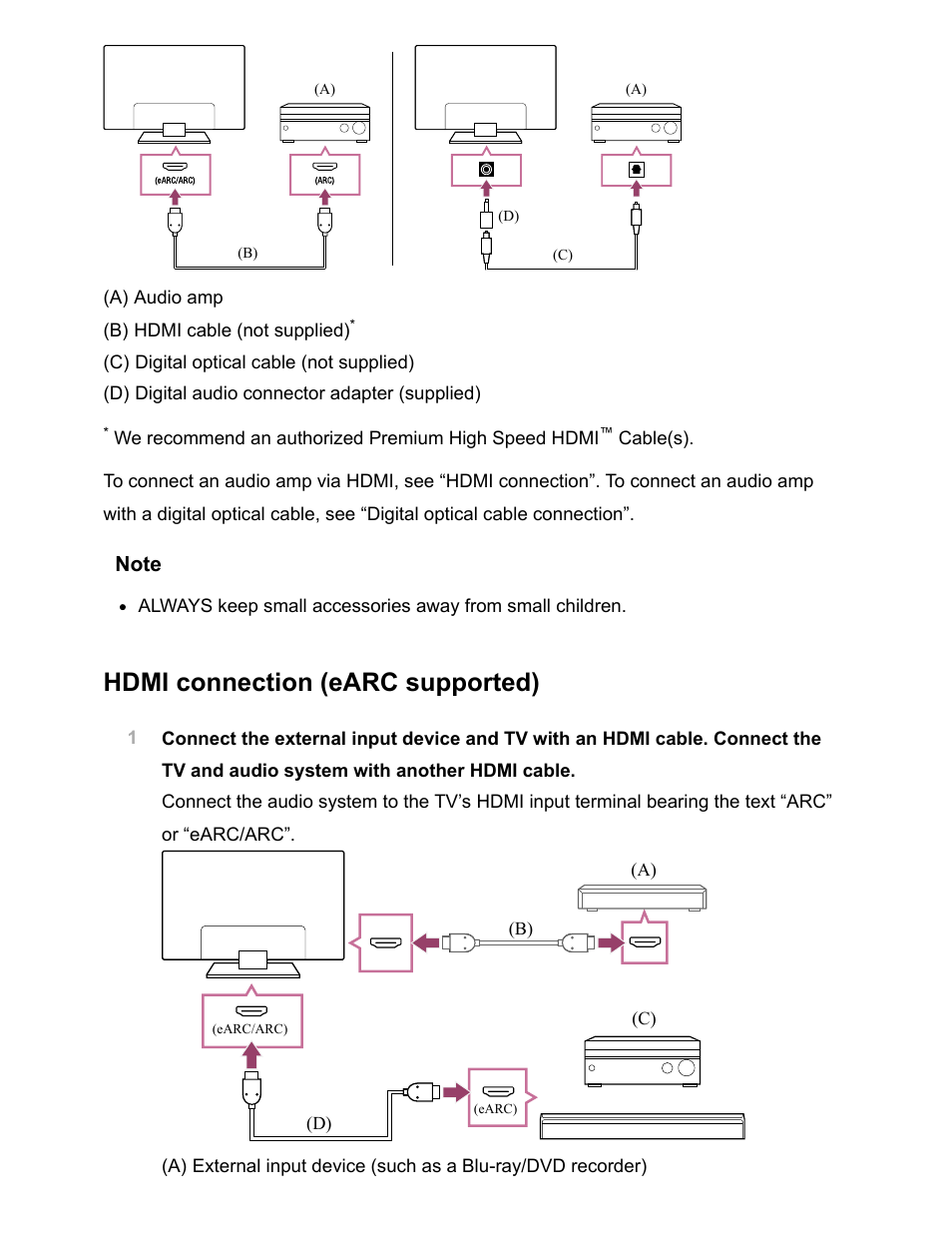 Hdmi connection (earc supported) | Sony NPA-MQZ1K Multi Battery Adapter Kit User Manual | Page 73 / 147