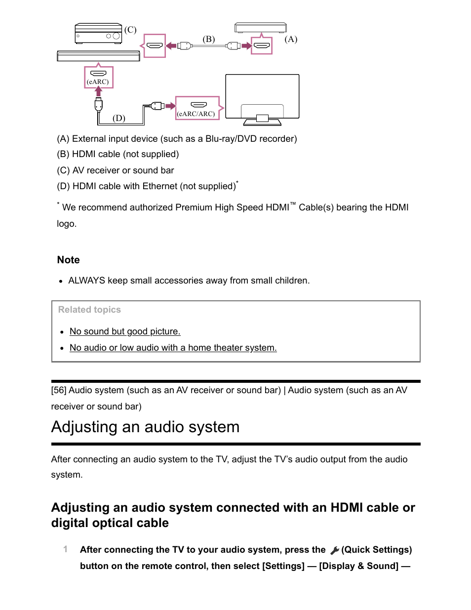 Adjusting an audio system [56, Adjusting an audio system | Sony NPA-MQZ1K Multi Battery Adapter Kit User Manual | Page 76 / 147