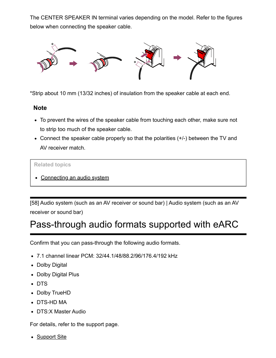 Pass-through audio formats supported with earc [58, Pass-through audio formats supported with earc | Sony NPA-MQZ1K Multi Battery Adapter Kit User Manual | Page 80 / 147