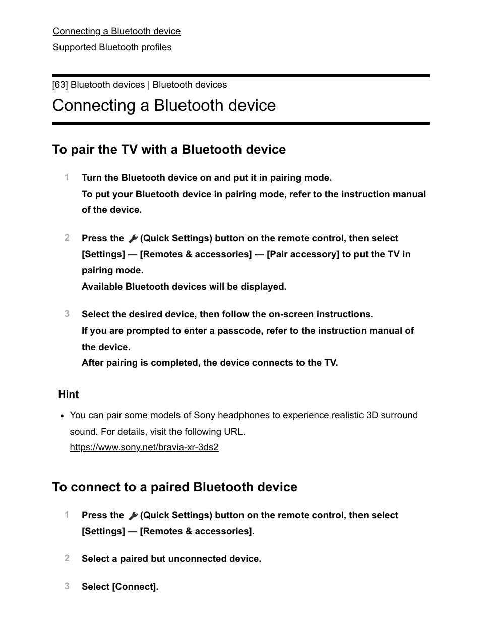 Connecting a bluetooth device [63, Connecting a bluetooth device | Sony NPA-MQZ1K Multi Battery Adapter Kit User Manual | Page 85 / 147
