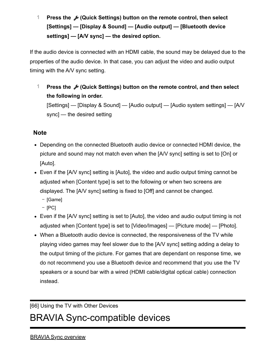 Bravia sync-compatible devices [66, Bravia sync-compatible devices | Sony NPA-MQZ1K Multi Battery Adapter Kit User Manual | Page 87 / 147