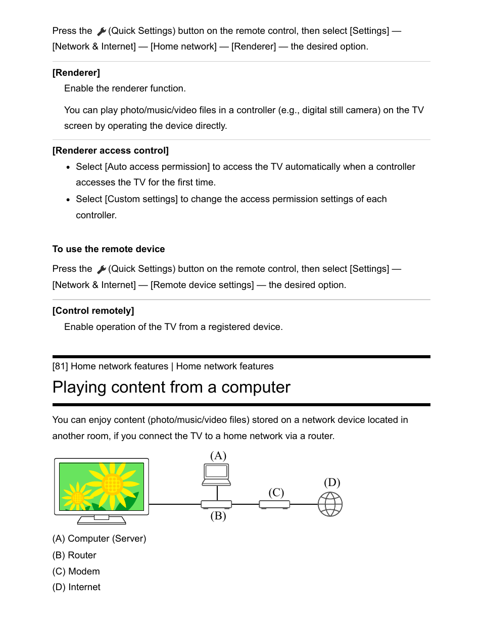 Playing content from a computer [81, Playing content from a computer, B) (a) (d) (c) | Sony NPA-MQZ1K Multi Battery Adapter Kit User Manual | Page 99 / 147