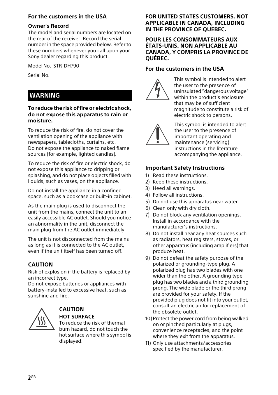 Warning | Sony BDP-S1700 Blu-ray Disc Player User Manual | Page 2 / 64