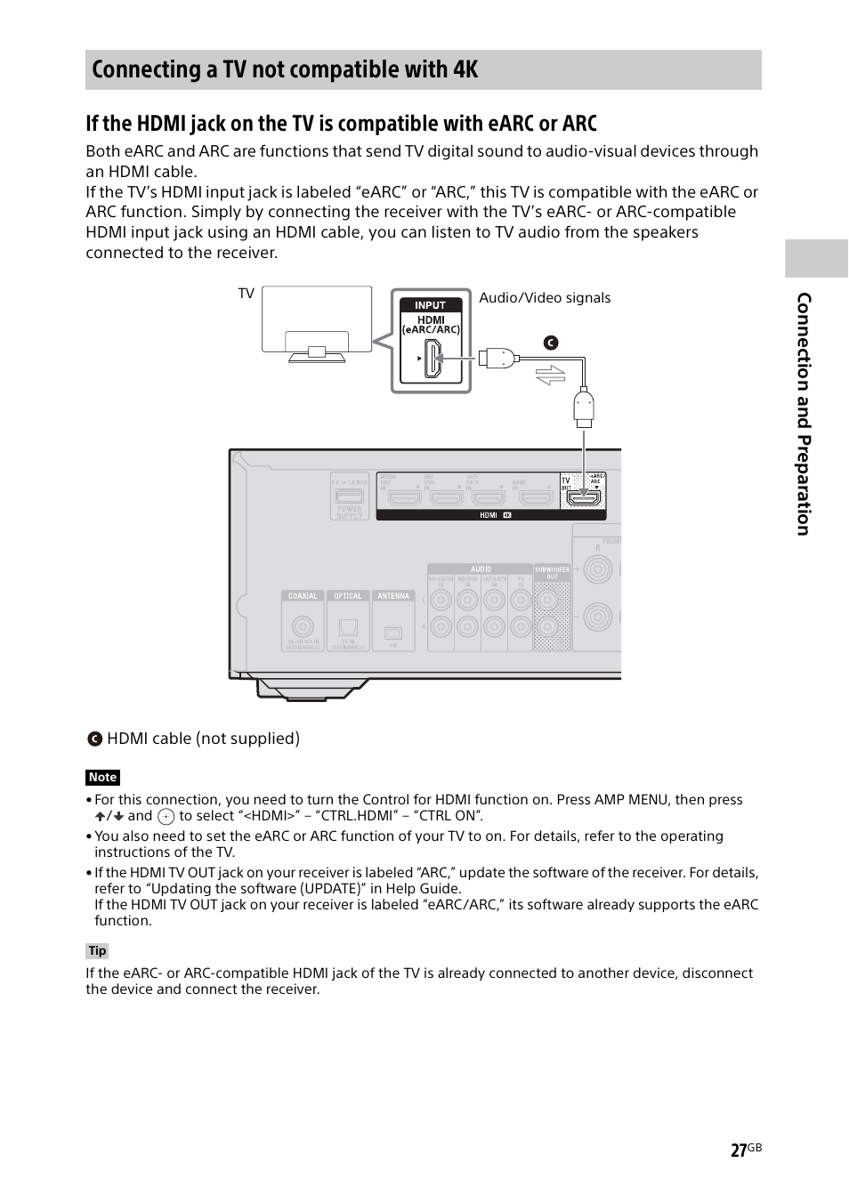 Connecting a tv not compatible with 4k | Sony BDP-S1700 Blu-ray Disc Player User Manual | Page 27 / 64