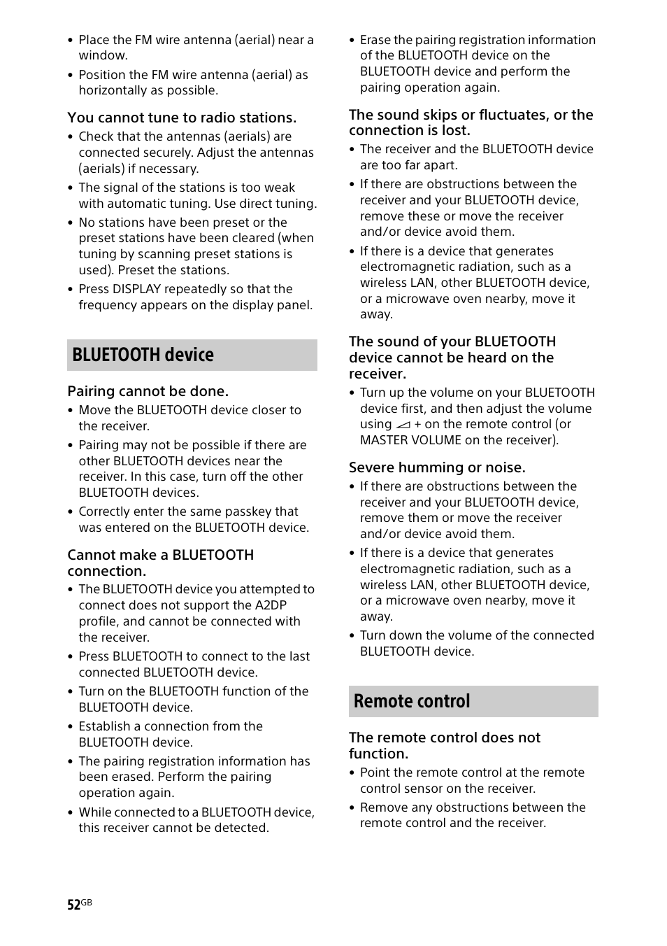 Bluetooth device remote control | Sony BDP-S1700 Blu-ray Disc Player User Manual | Page 52 / 64