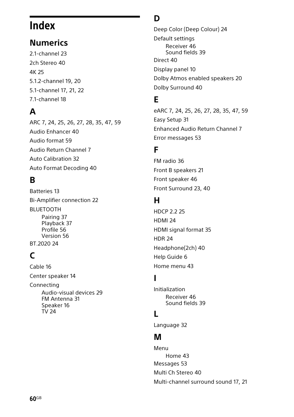 Index, Numerics | Sony BDP-S1700 Blu-ray Disc Player User Manual | Page 60 / 64