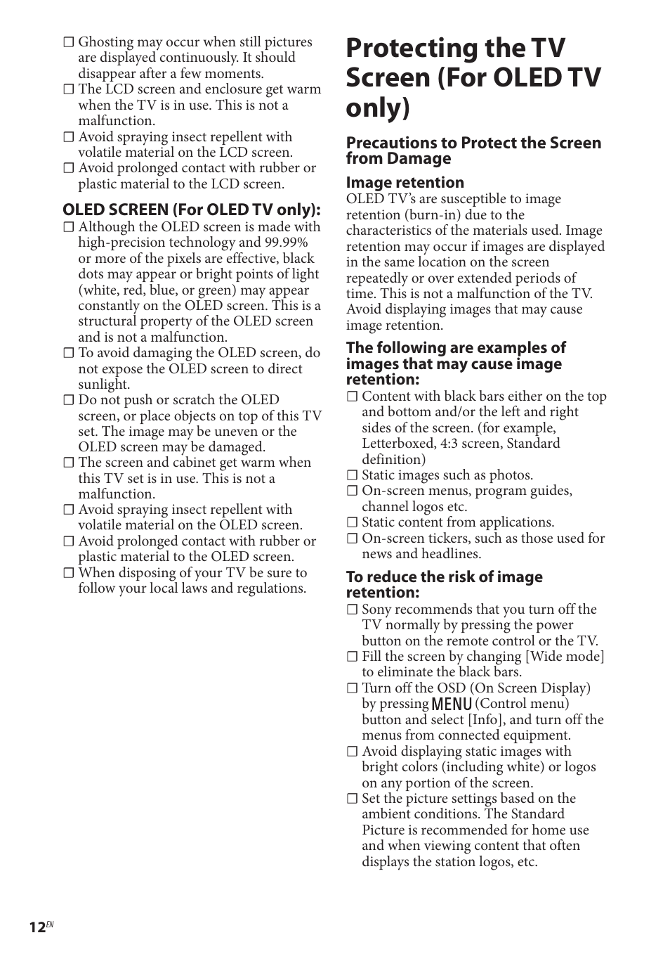 Protecting the tv screen (for oled tv only) | Sony BDP-BX370 Network Blu-ray Disc Player User Manual | Page 12 / 44