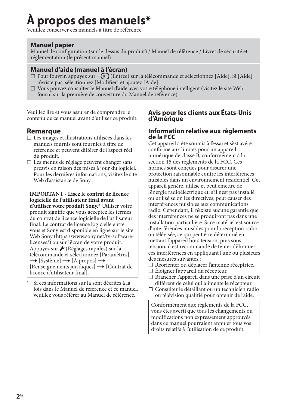 À propos des manuels, Remarque | Sony BDP-BX370 Network Blu-ray Disc Player User Manual | Page 16 / 44
