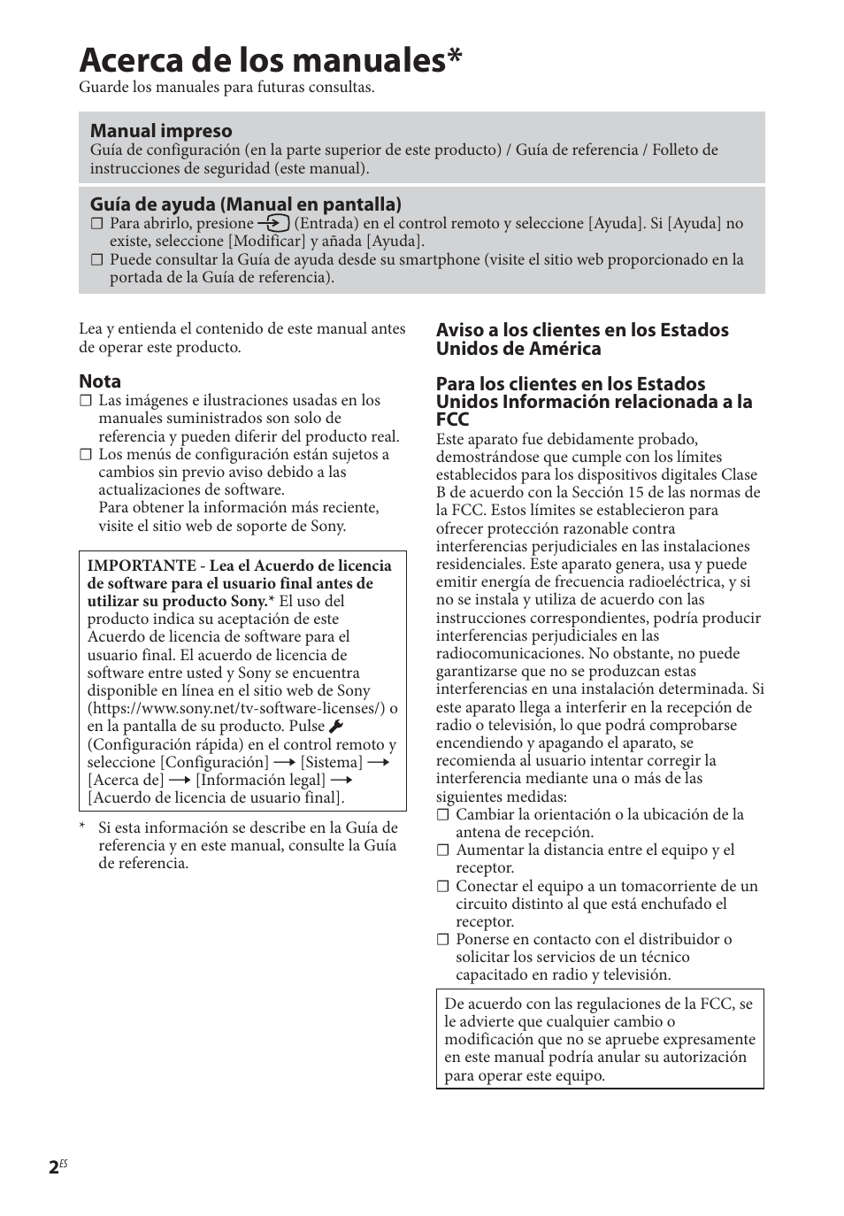 Acerca de los manuales | Sony BDP-BX370 Network Blu-ray Disc Player User Manual | Page 30 / 44