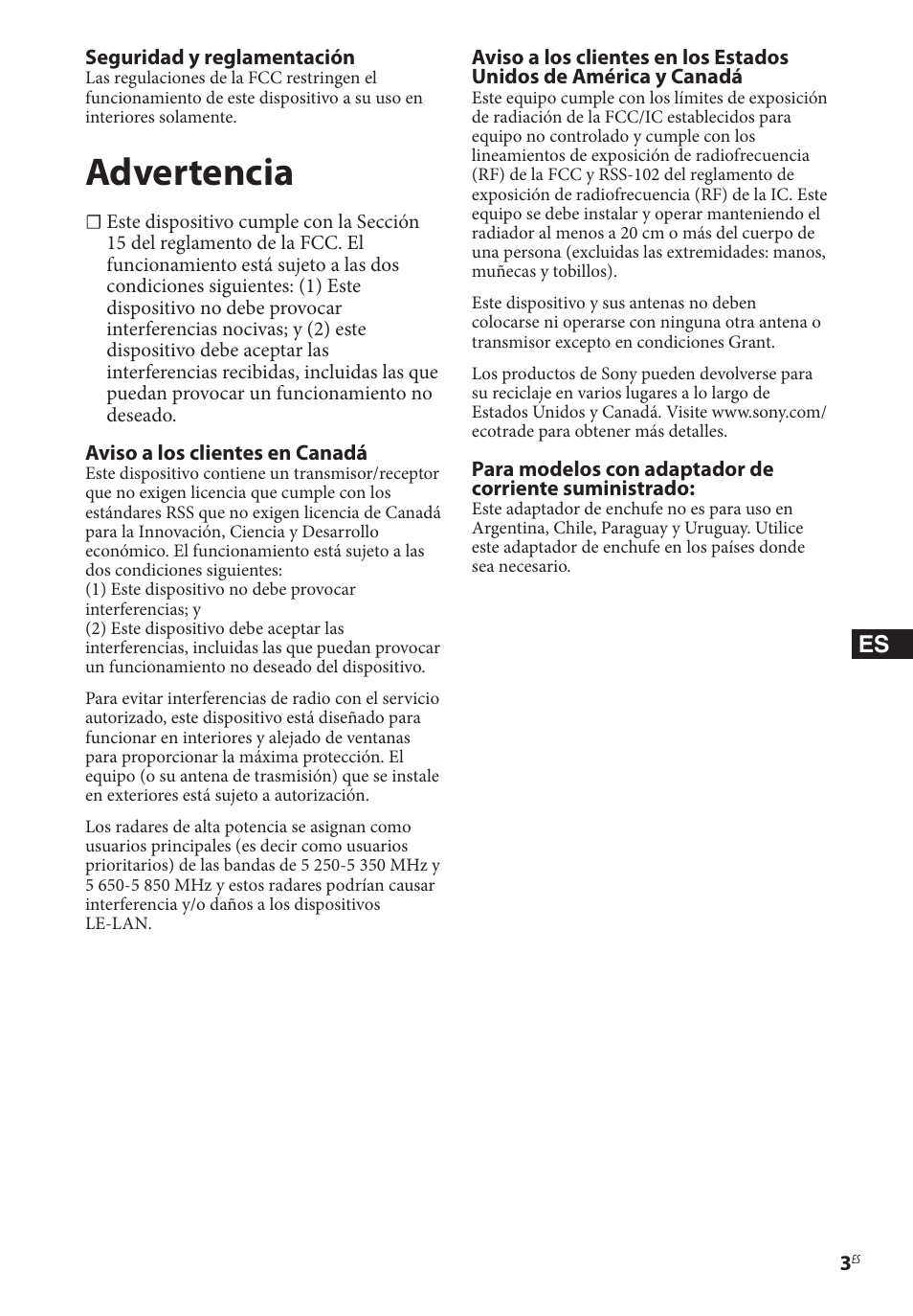 Advertencia | Sony BDP-BX370 Network Blu-ray Disc Player User Manual | Page 31 / 44