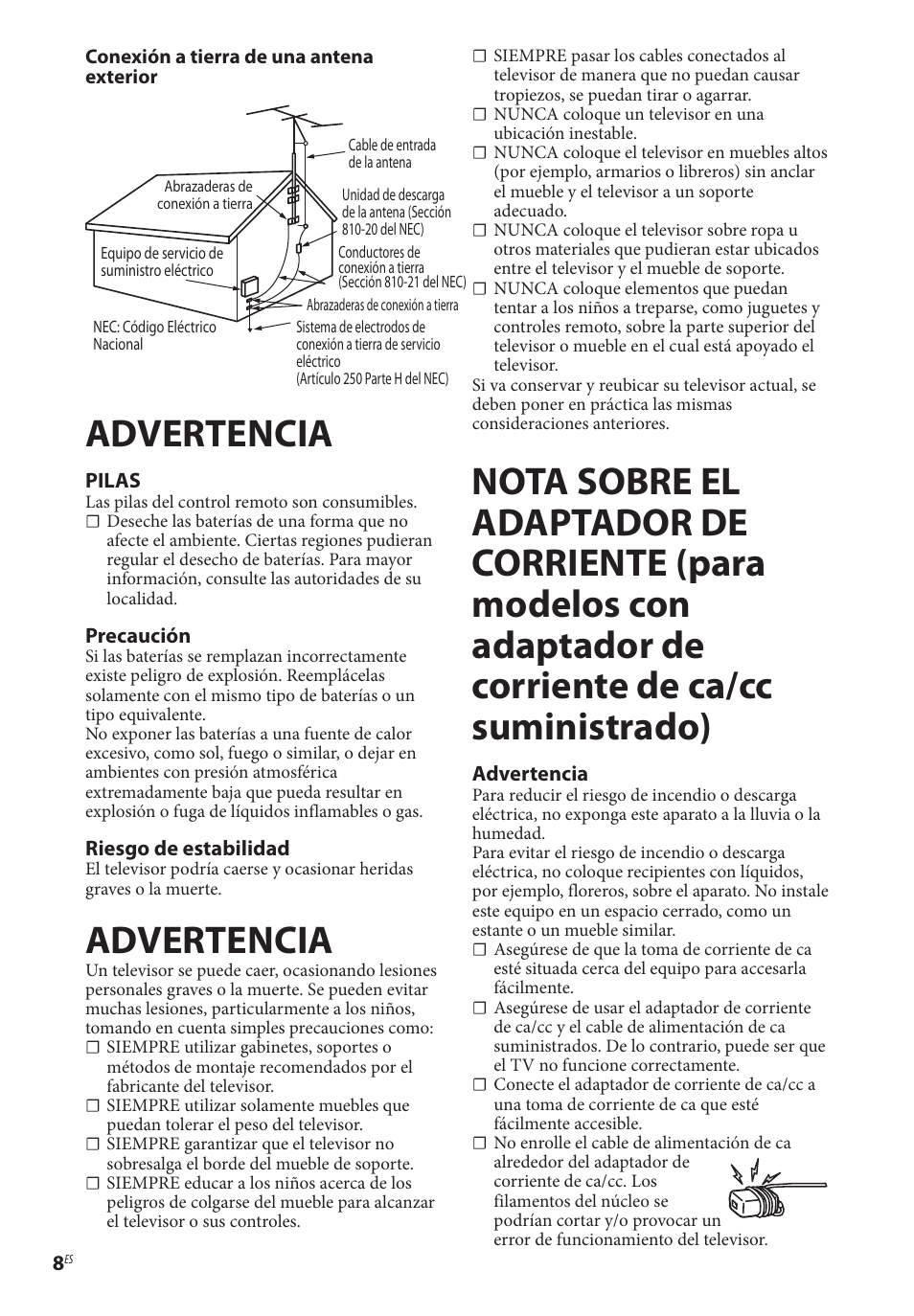 Advertencia | Sony BDP-BX370 Network Blu-ray Disc Player User Manual | Page 36 / 44