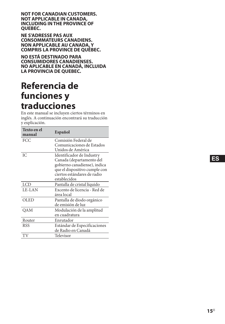 Referencia de funciones y traducciones | Sony BDP-BX370 Network Blu-ray Disc Player User Manual | Page 43 / 44