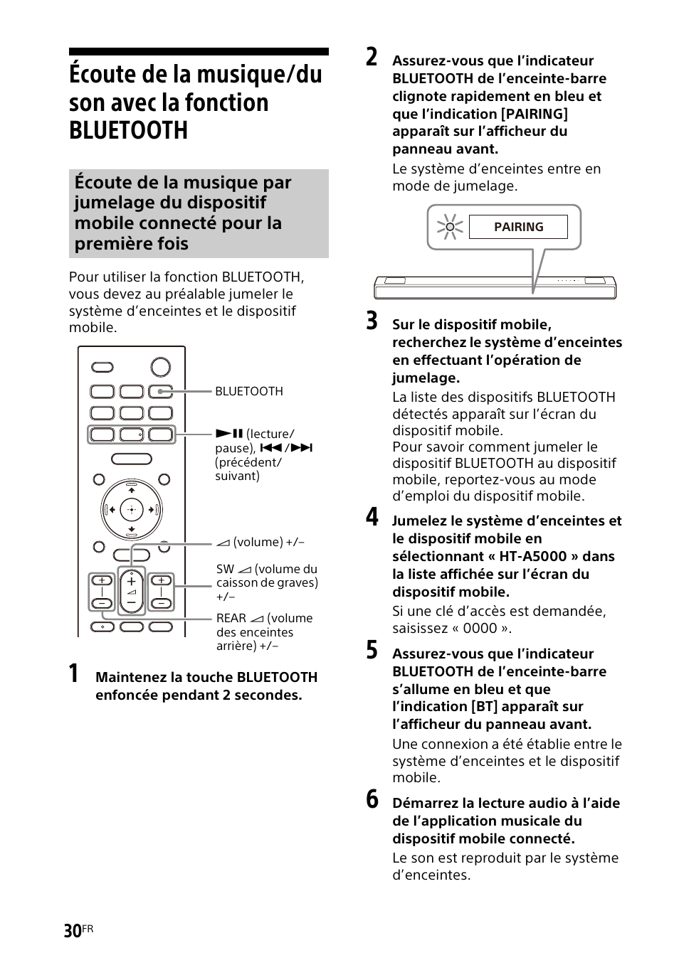 Écoute de la musique/du son avec la, Fonction bluetooth | Sony UBP-X700M HDR 4K UHD Network Blu-ray Disc Player User Manual | Page 100 / 226