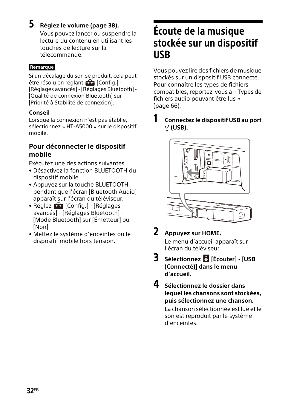 Écoute de la musique stockée sur un dispositif usb, Écoute de la musique stockée sur un, Dispositif usb | Sony UBP-X700M HDR 4K UHD Network Blu-ray Disc Player User Manual | Page 102 / 226
