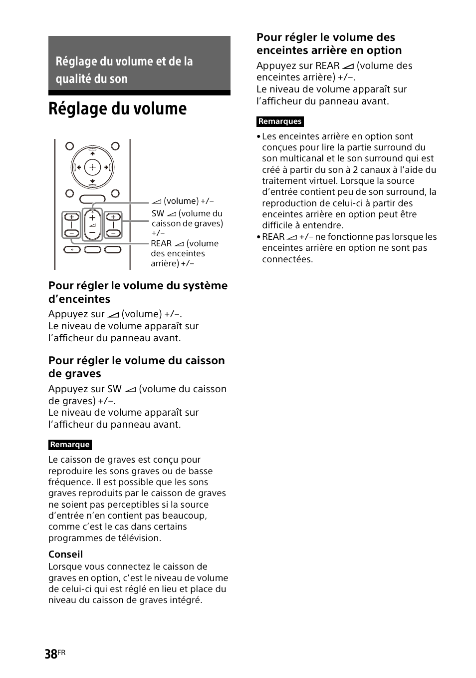 Réglage du volume et de la qualité du son, Réglage du volume | Sony UBP-X700M HDR 4K UHD Network Blu-ray Disc Player User Manual | Page 108 / 226