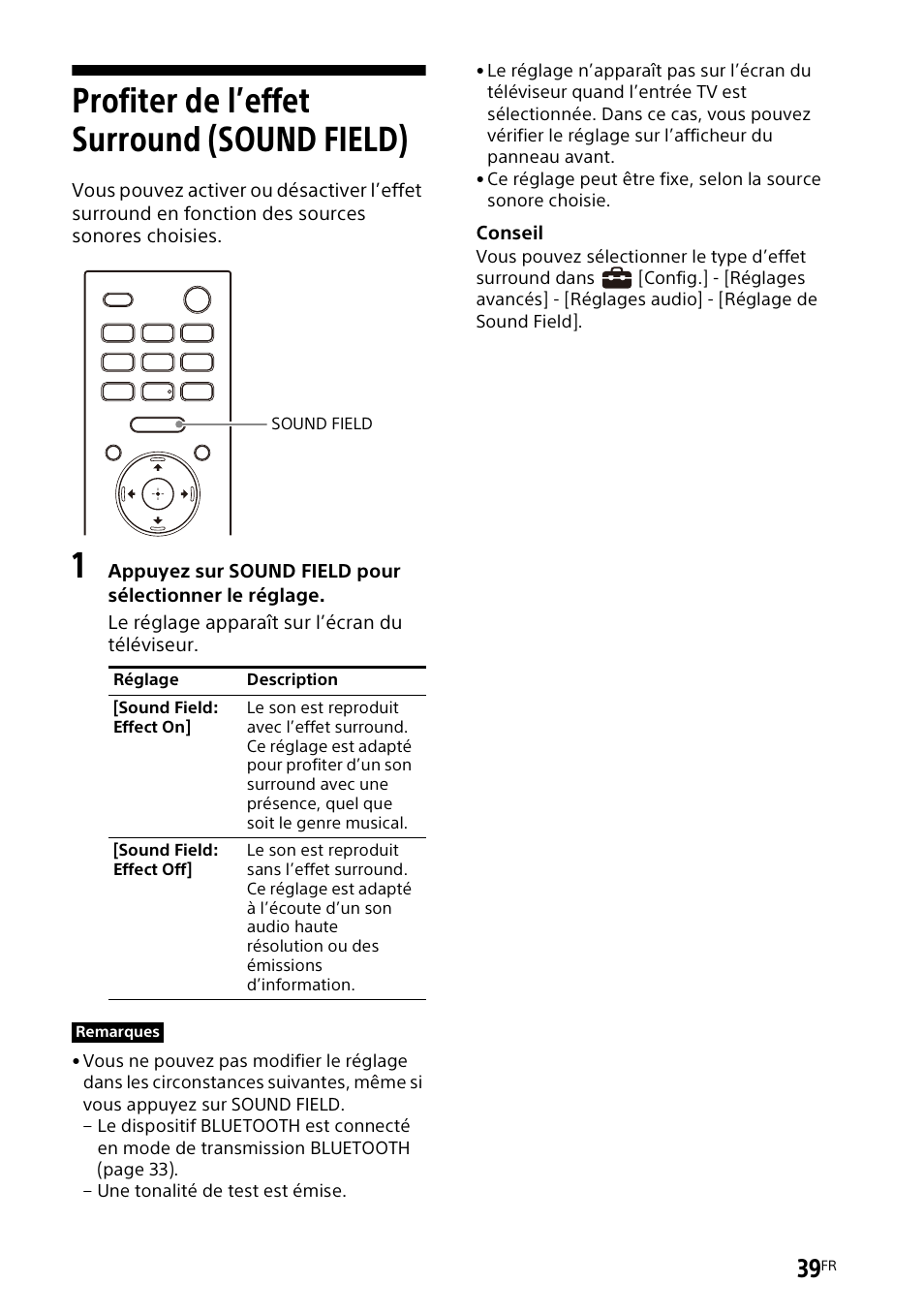 Profiter de l’effet surround (sound field), Profiter de l’effet surround (sound, Field) | Sony UBP-X700M HDR 4K UHD Network Blu-ray Disc Player User Manual | Page 109 / 226