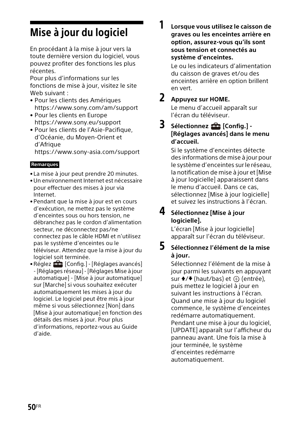 Mise à jour du logiciel | Sony UBP-X700M HDR 4K UHD Network Blu-ray Disc Player User Manual | Page 120 / 226