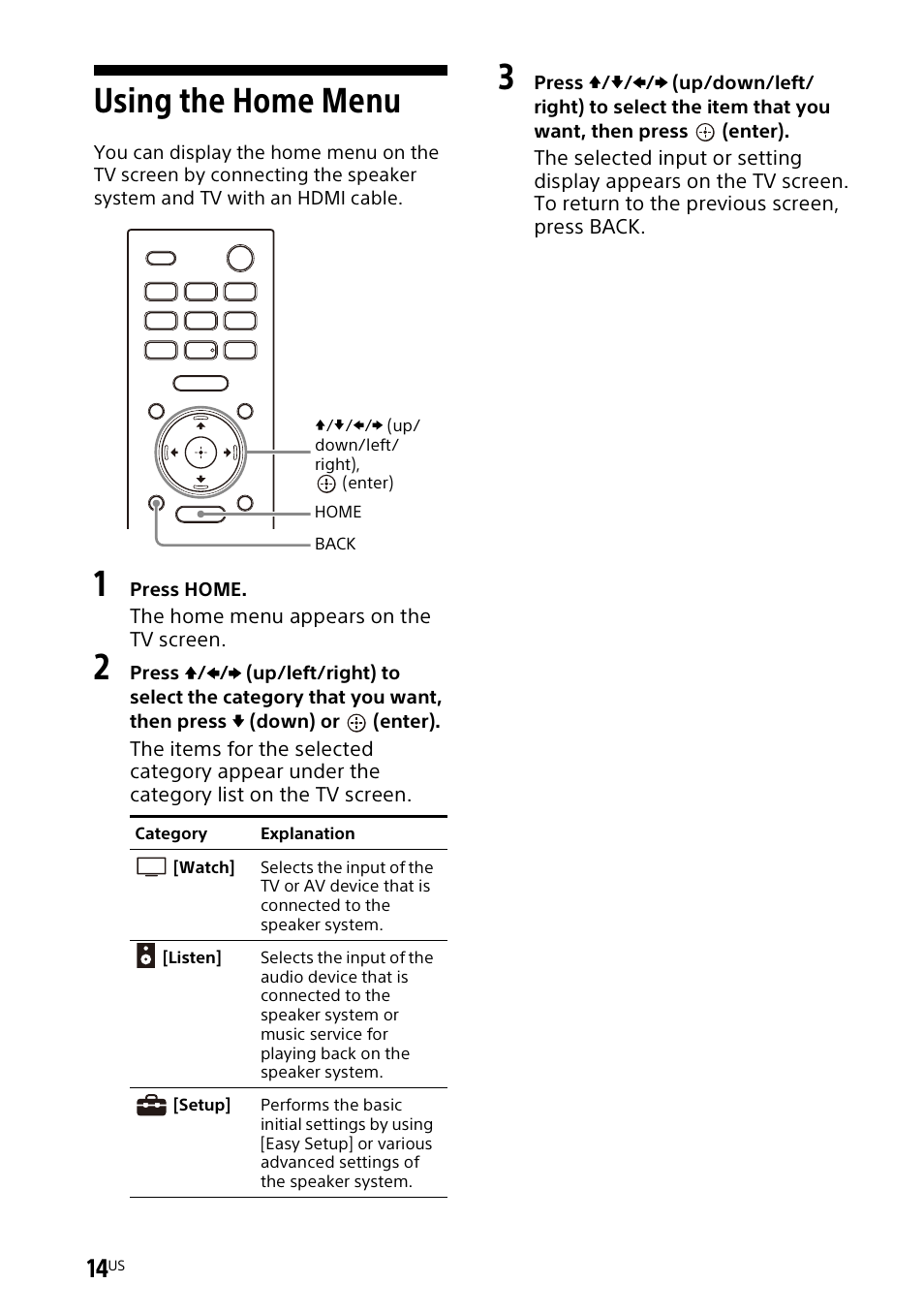 Using the home menu | Sony UBP-X700M HDR 4K UHD Network Blu-ray Disc Player User Manual | Page 14 / 226