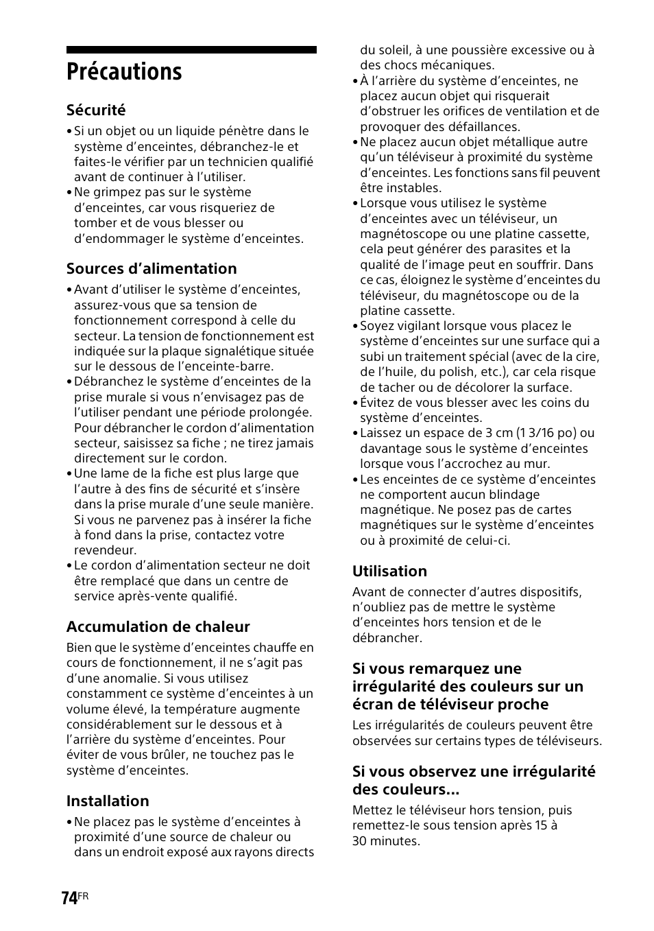 Précautions | Sony UBP-X700M HDR 4K UHD Network Blu-ray Disc Player User Manual | Page 144 / 226