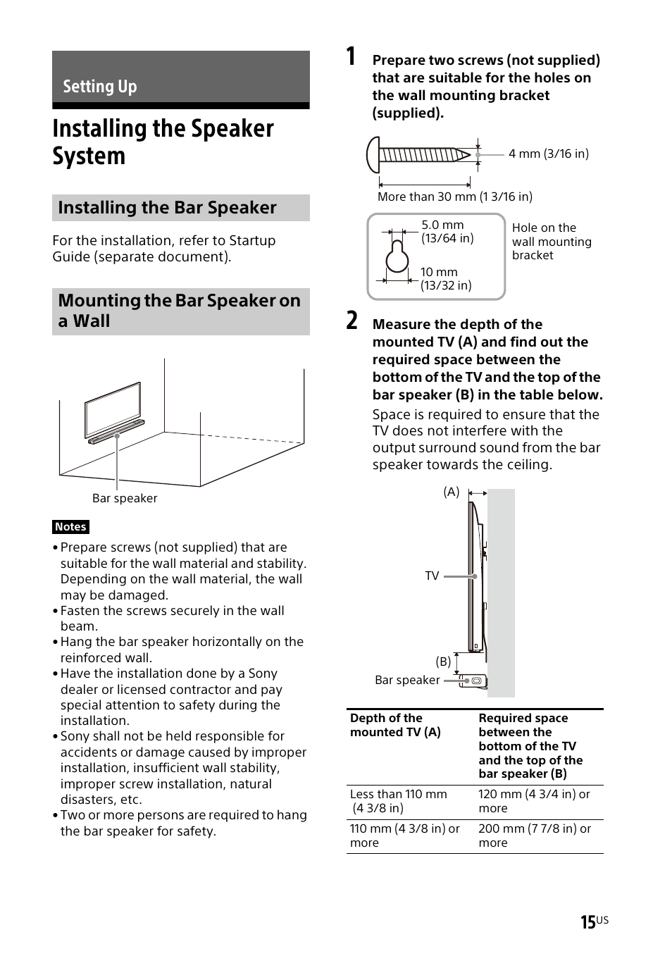 Setting up, Installing the speaker system | Sony UBP-X700M HDR 4K UHD Network Blu-ray Disc Player User Manual | Page 15 / 226
