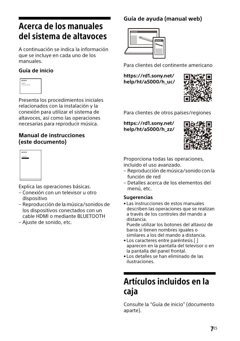 Acerca de los manuales del sistema de altavoces, Acerca de los manuales del sistema, De altavoces | Artículos incluidos en la caja | Sony UBP-X700M HDR 4K UHD Network Blu-ray Disc Player User Manual | Page 155 / 226