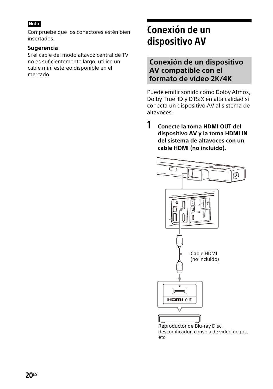Conexión de un dispositivo av | Sony UBP-X700M HDR 4K UHD Network Blu-ray Disc Player User Manual | Page 168 / 226