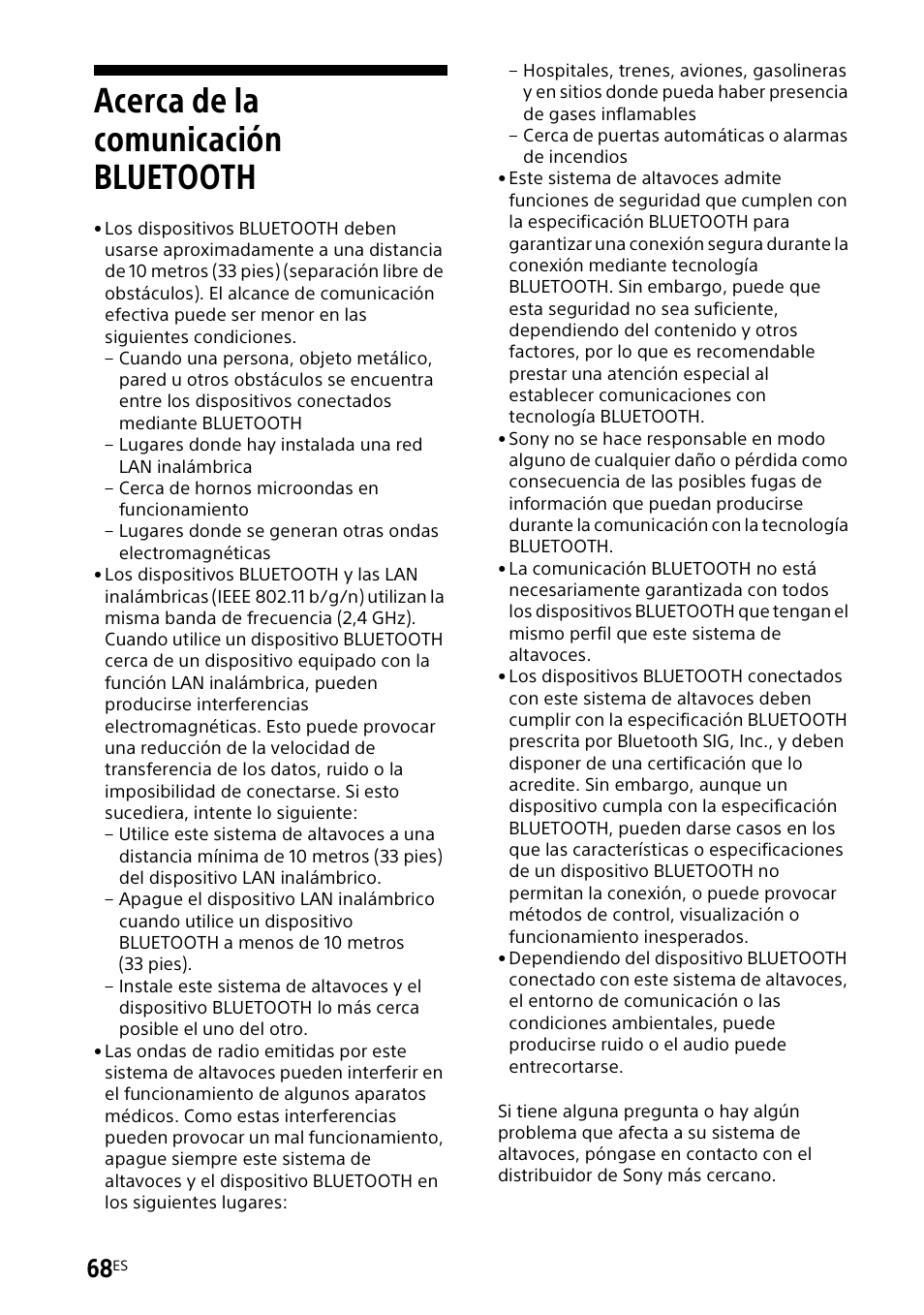 Acerca de la comunicación bluetooth, Acerca de la comunicación, Bluetooth | Sony UBP-X700M HDR 4K UHD Network Blu-ray Disc Player User Manual | Page 216 / 226