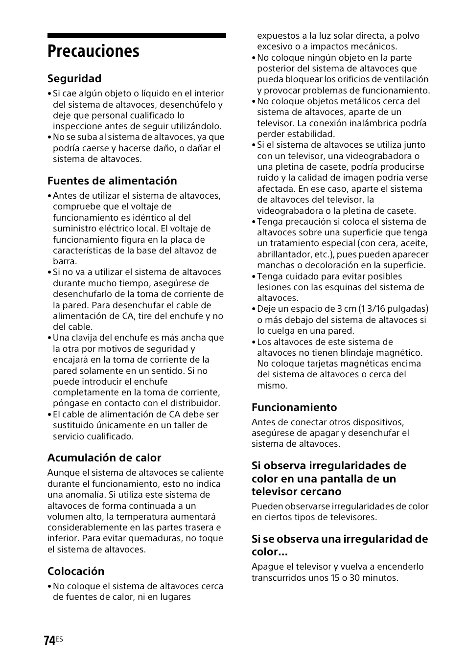Precauciones | Sony UBP-X700M HDR 4K UHD Network Blu-ray Disc Player User Manual | Page 222 / 226