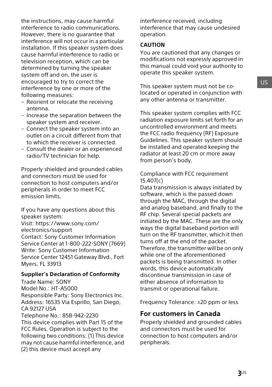 For customers in canada | Sony UBP-X700M HDR 4K UHD Network Blu-ray Disc Player User Manual | Page 3 / 226