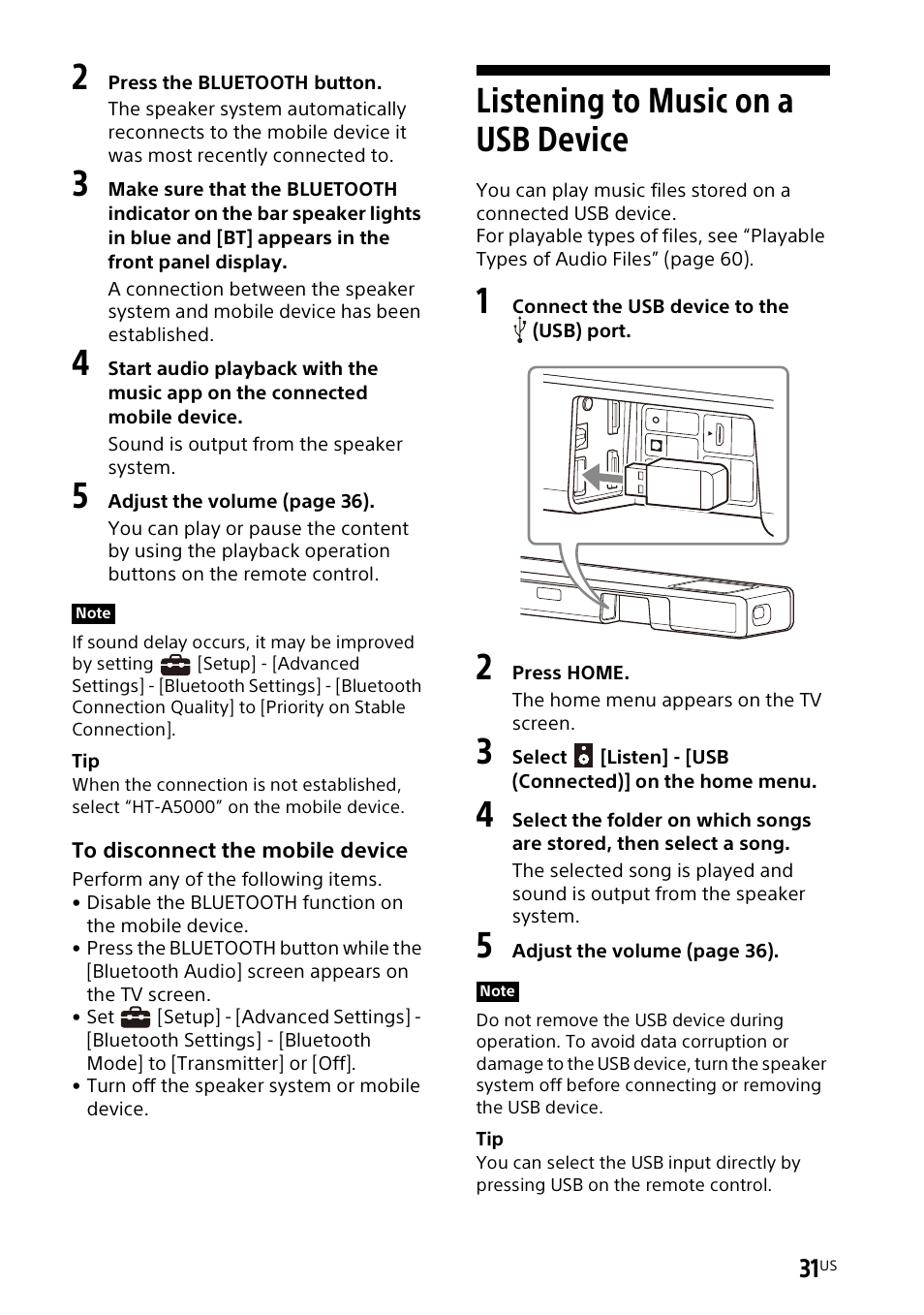 Listening to music on a usb device, Listening to music on a usb, Device | Sony UBP-X700M HDR 4K UHD Network Blu-ray Disc Player User Manual | Page 31 / 226