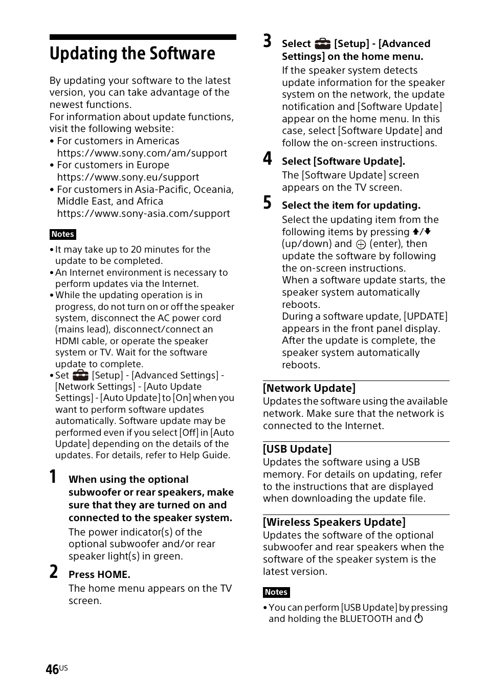 Updating the software | Sony UBP-X700M HDR 4K UHD Network Blu-ray Disc Player User Manual | Page 46 / 226