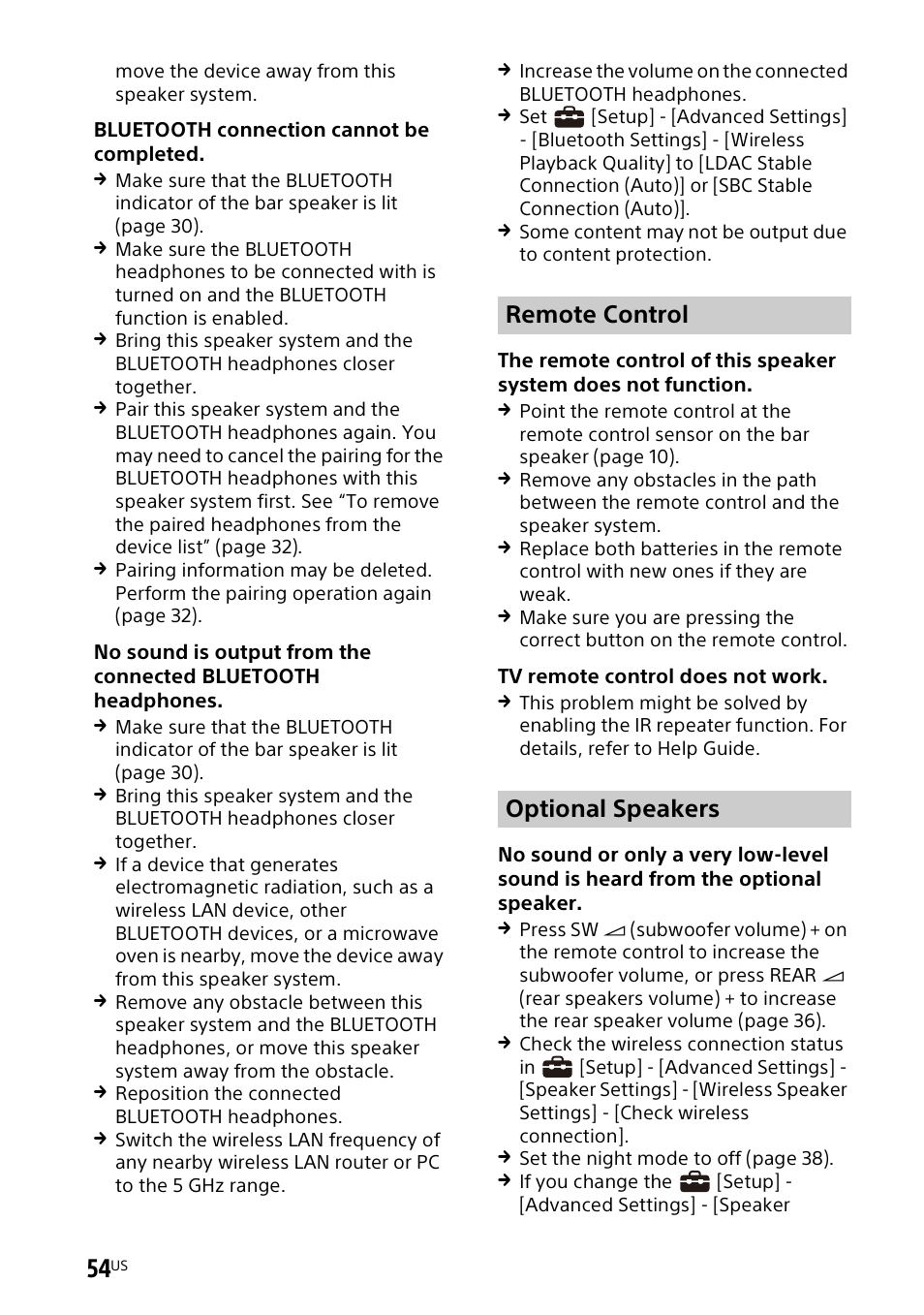 Remote control optional speakers | Sony UBP-X700M HDR 4K UHD Network Blu-ray Disc Player User Manual | Page 54 / 226