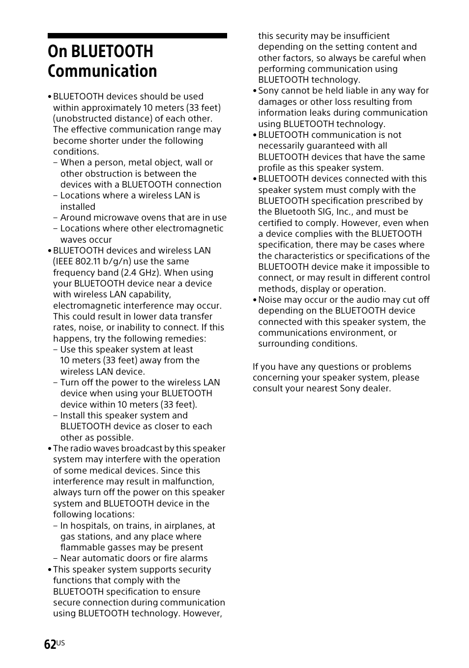 On bluetooth communication, On bluetooth, Communication | Sony UBP-X700M HDR 4K UHD Network Blu-ray Disc Player User Manual | Page 62 / 226