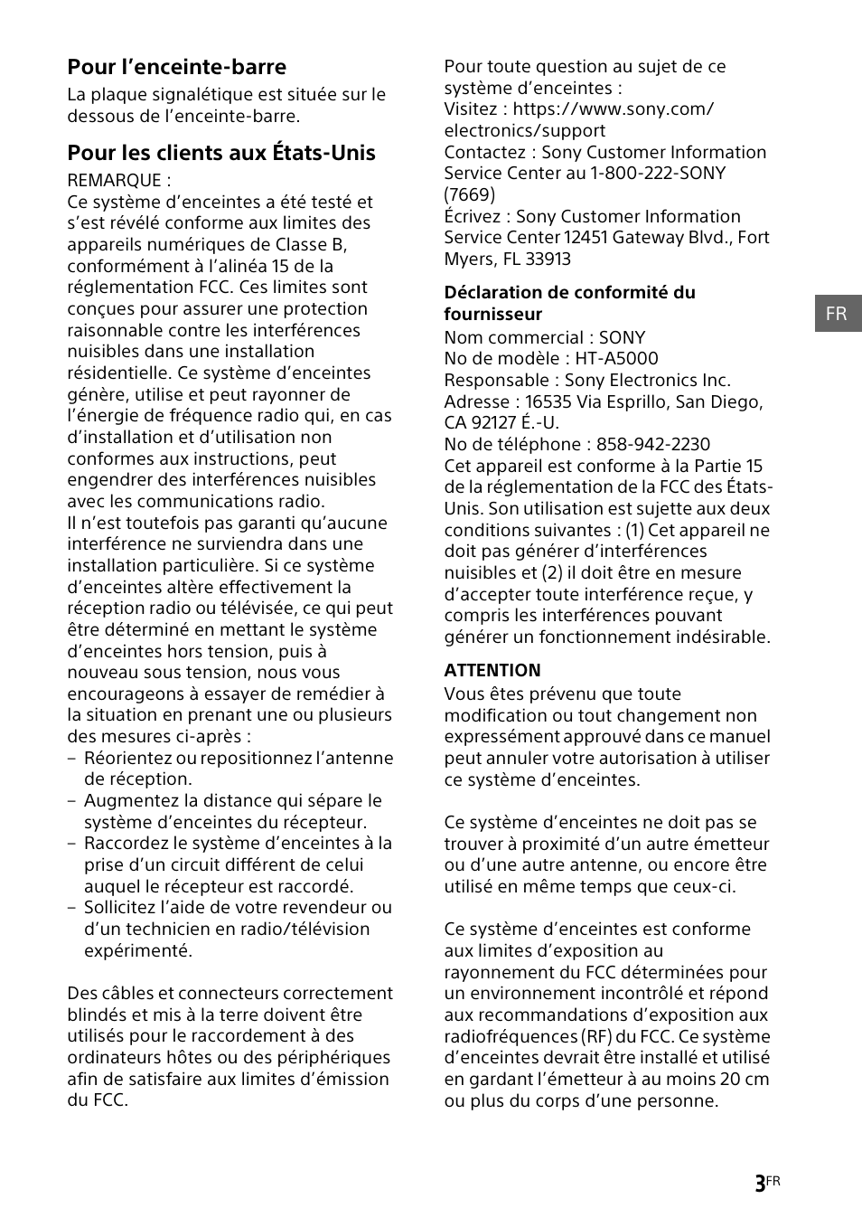 Pour l’enceinte-barre, Pour les clients aux états-unis | Sony UBP-X700M HDR 4K UHD Network Blu-ray Disc Player User Manual | Page 73 / 226