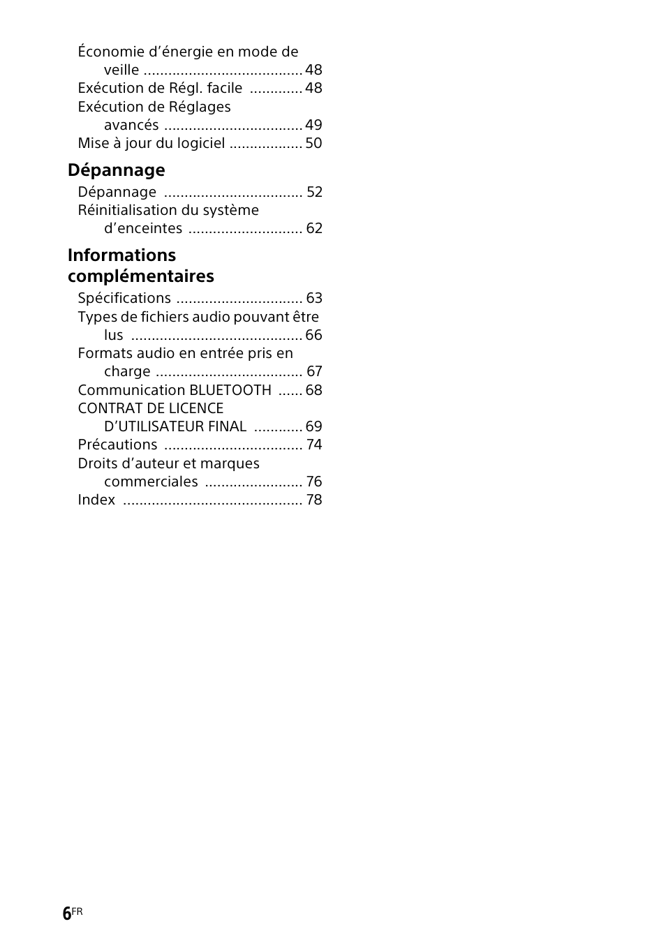 Dépannage, Informations complémentaires | Sony UBP-X700M HDR 4K UHD Network Blu-ray Disc Player User Manual | Page 76 / 226