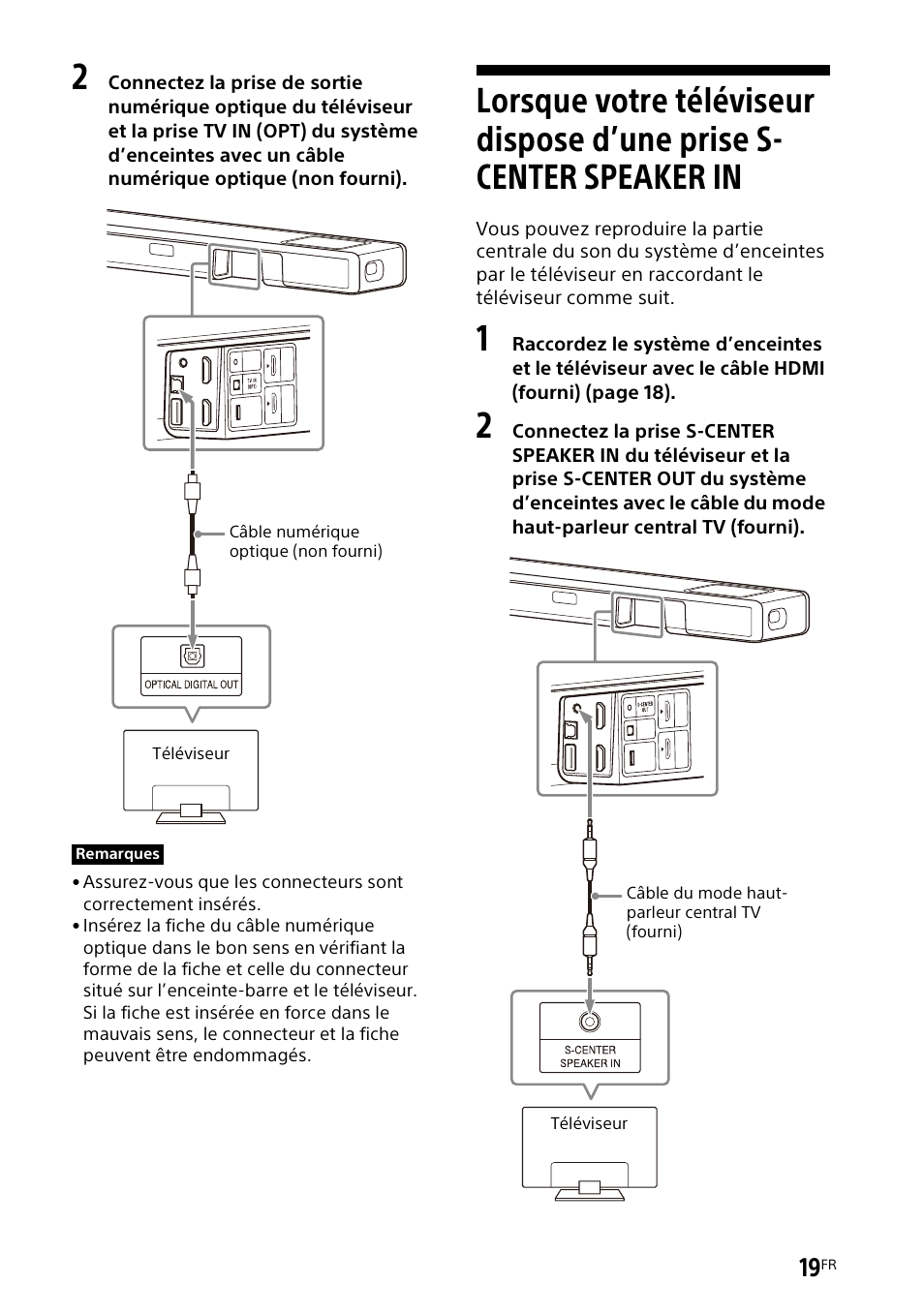 Lorsque votre téléviseur dispose, D’une prise s-center speaker in | Sony UBP-X700M HDR 4K UHD Network Blu-ray Disc Player User Manual | Page 89 / 226