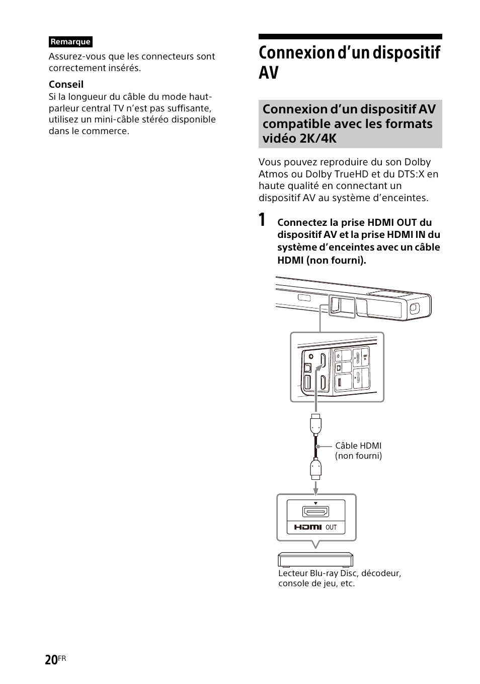 Connexion d’un dispositif av | Sony UBP-X700M HDR 4K UHD Network Blu-ray Disc Player User Manual | Page 90 / 226