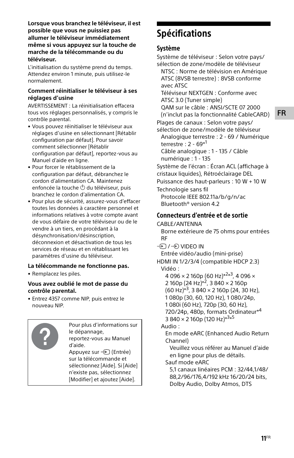 Spécifications, Système, Connecteurs d’entrée et de sortie | Sony BDP-S6700 4K-Upscaling Blu-ray Disc Player with Wi-Fi User Manual | Page 23 / 44