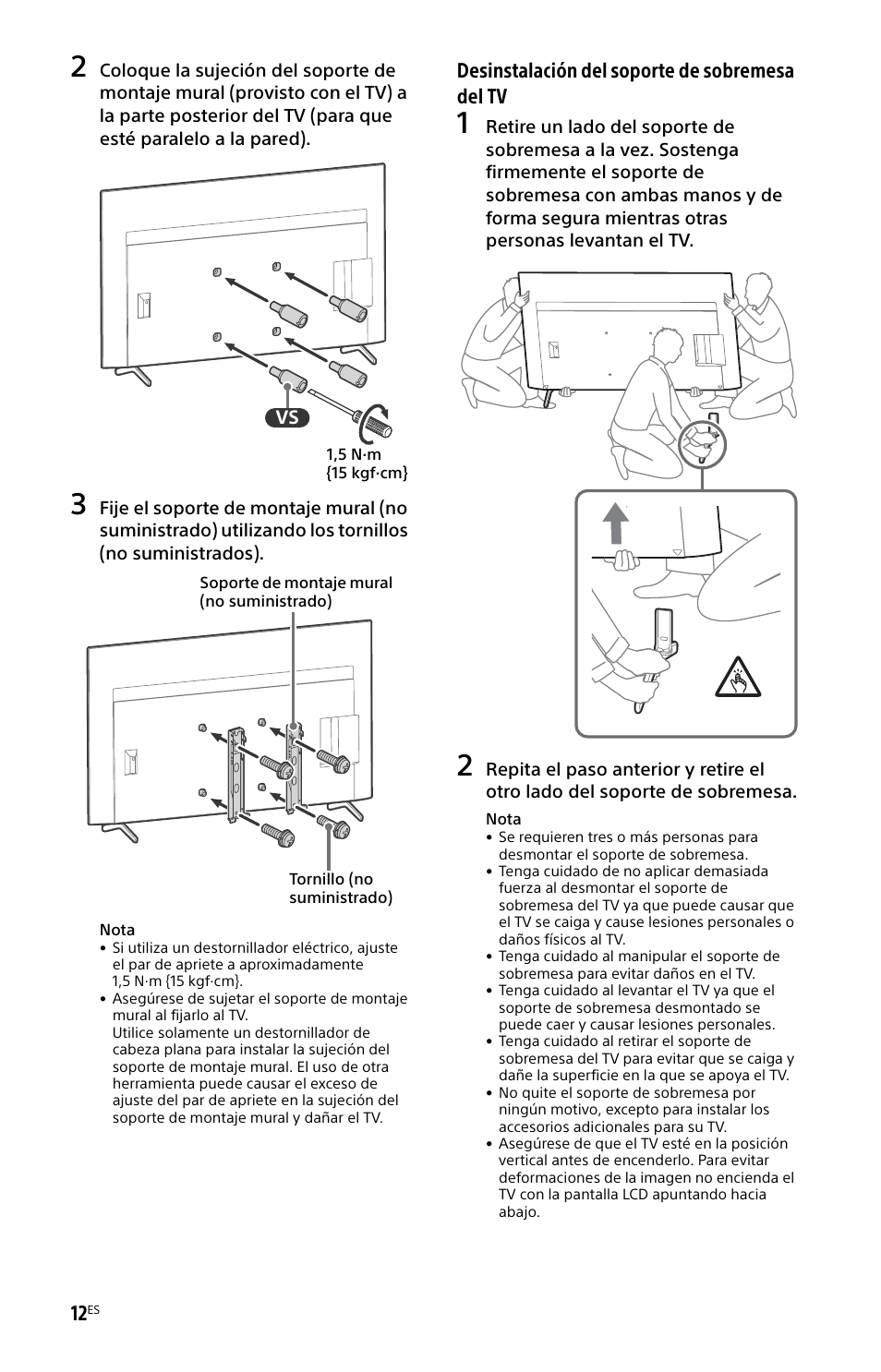 Desinstalación del soporte de sobremesa del tv | Sony BDP-S6700 4K-Upscaling Blu-ray Disc Player with Wi-Fi User Manual | Page 36 / 44