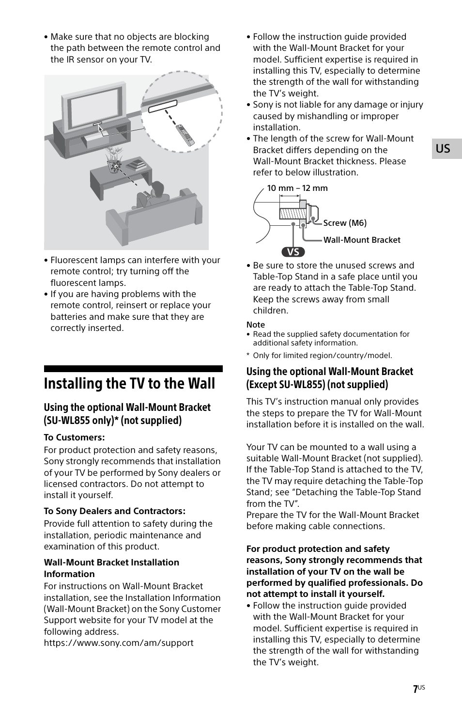 Installing the tv to the wall | Sony BDP-S6700 4K-Upscaling Blu-ray Disc Player with Wi-Fi User Manual | Page 7 / 44