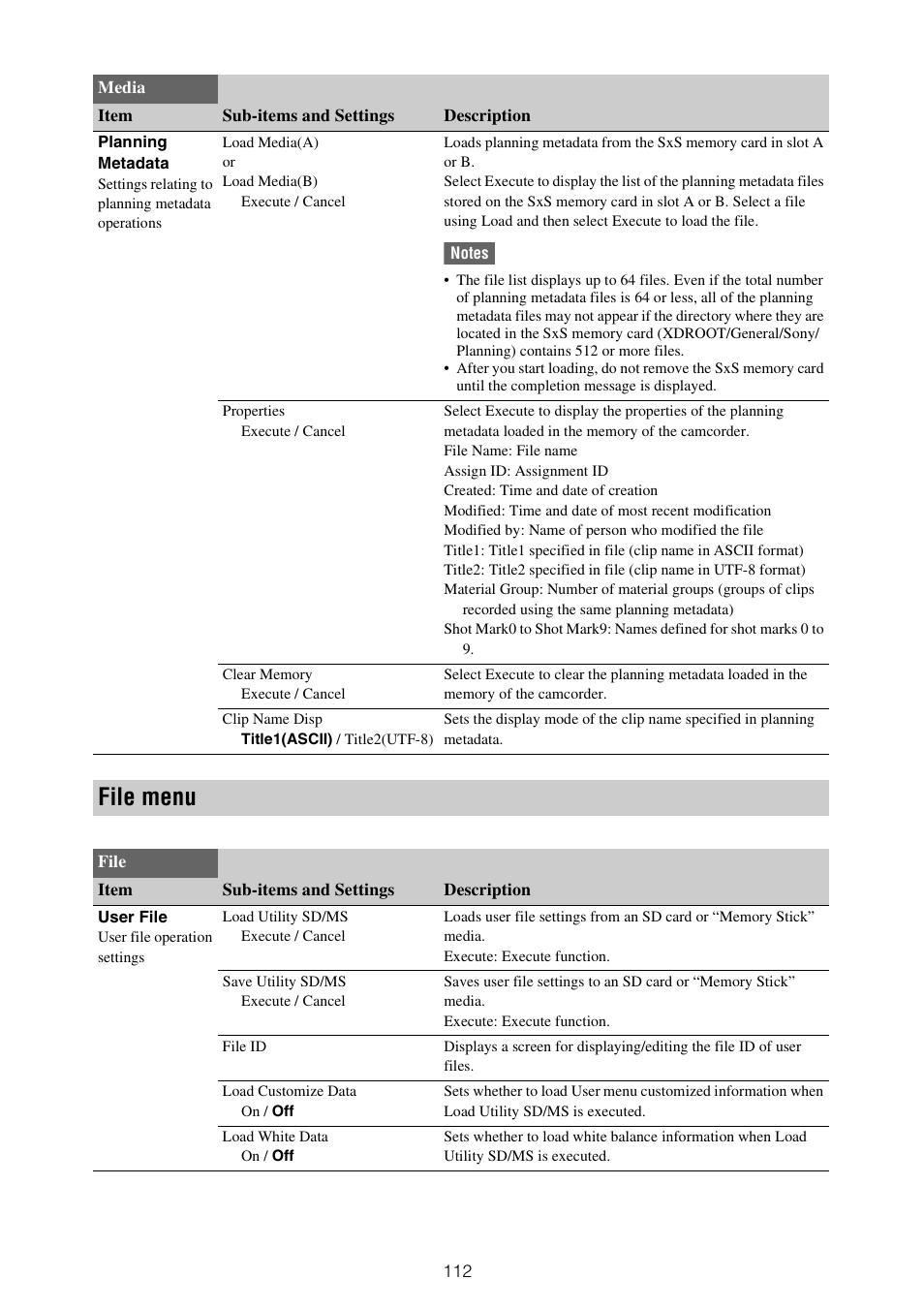 File menu | Sony XDCA-FX9 Extension Unit for PXW-FX9 Camera User Manual | Page 112 / 154